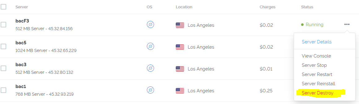 Xóa VPS Vultr