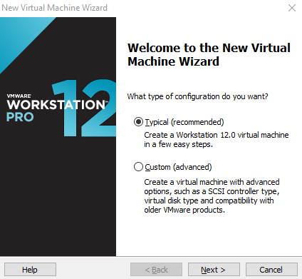 New Virtual Machine Wizard Vmware worktation 12