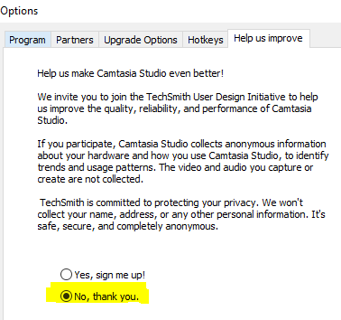 No help us trong CAMTASIA