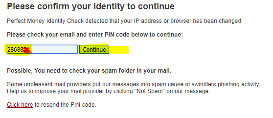 Xác minh pin code Perfect Money