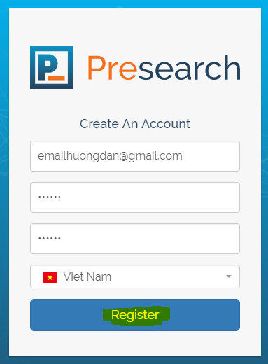 huong dan tao tai khoan presearch 1