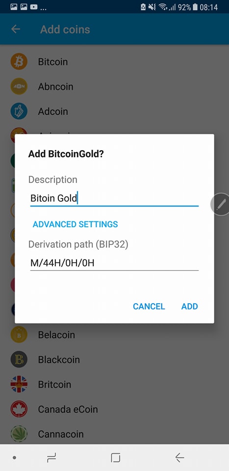 Nhap bitcoin gold Coinomi 2
