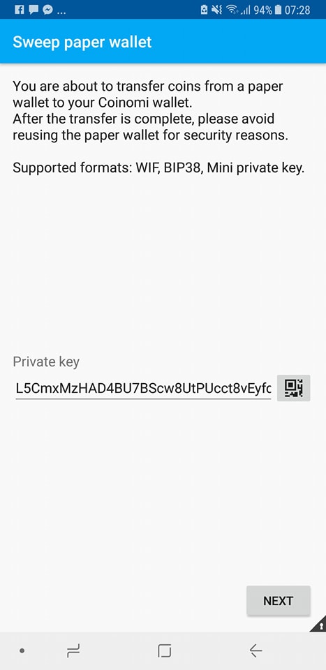 coinomi sweeping bitcoin gold