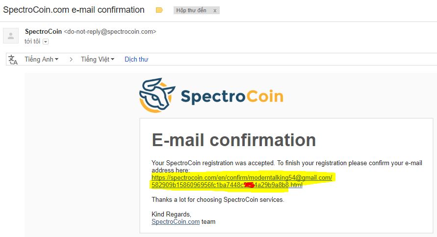 Xác minh Spectrocoin