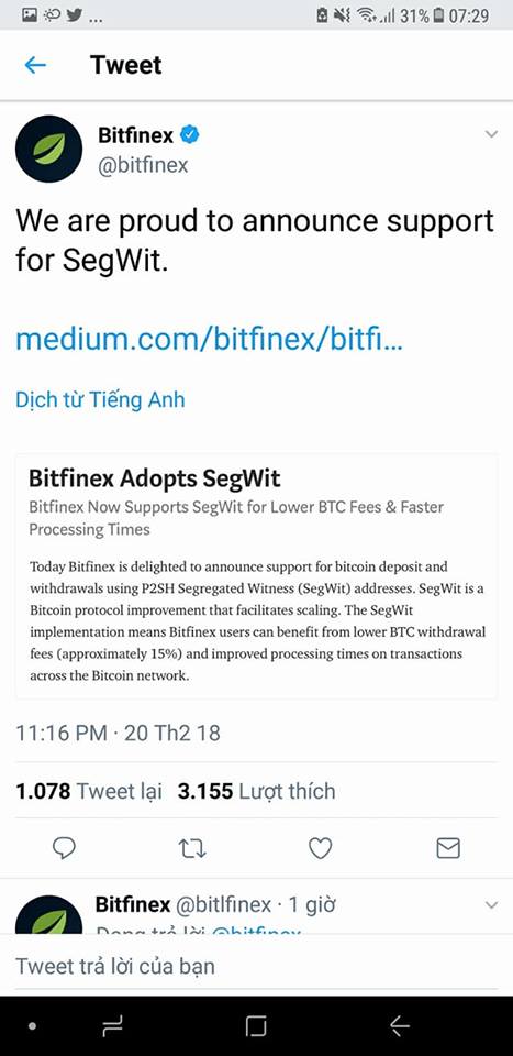 bitfinex ho tro segwit