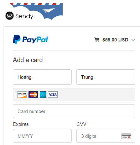Dien thong tin the Visa mua sendy