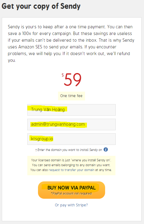 Thanh qua sendy qua paypal