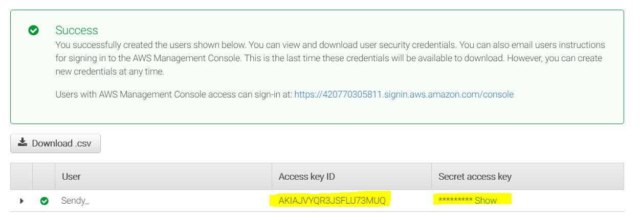 access key amazon sendy