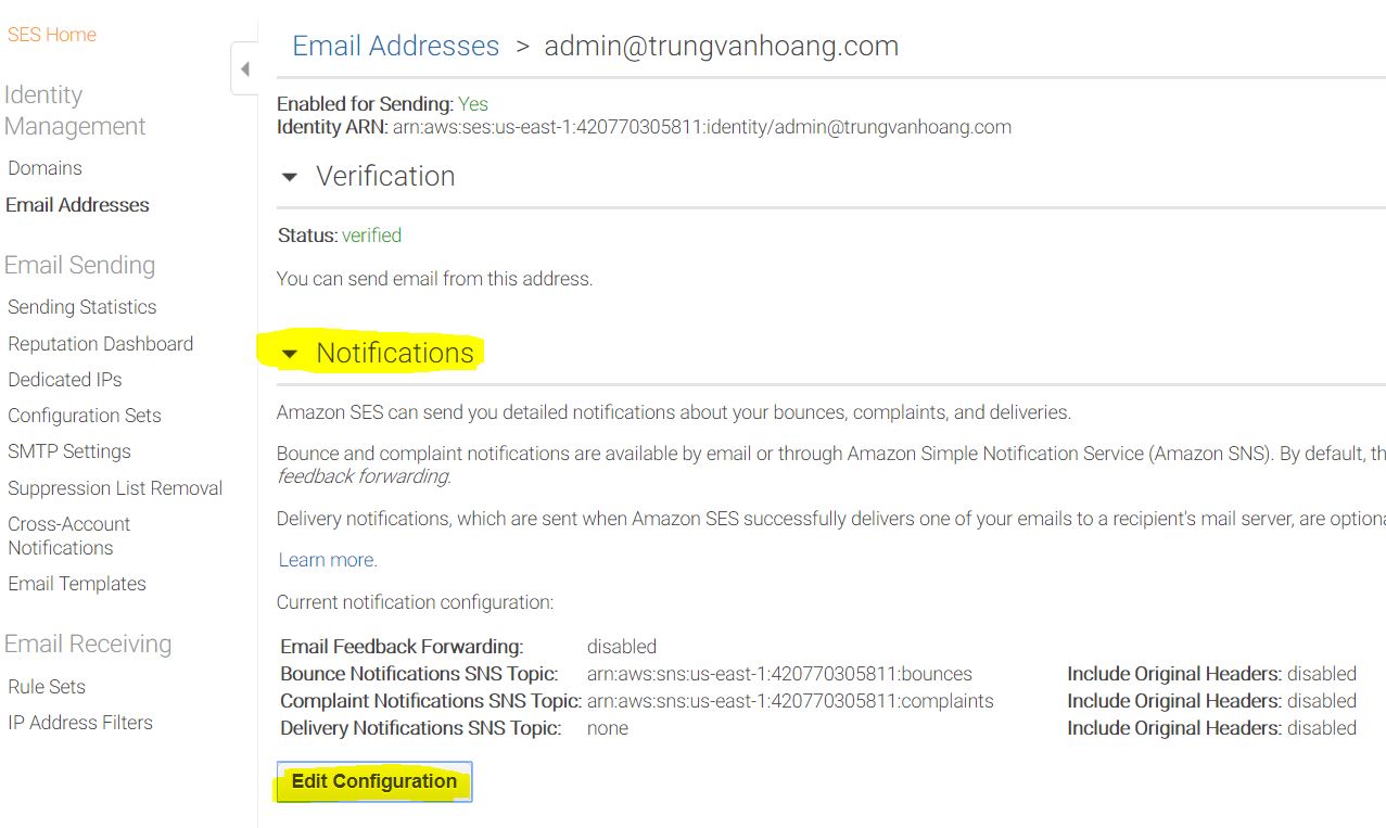 cau hinh email amazon sendy