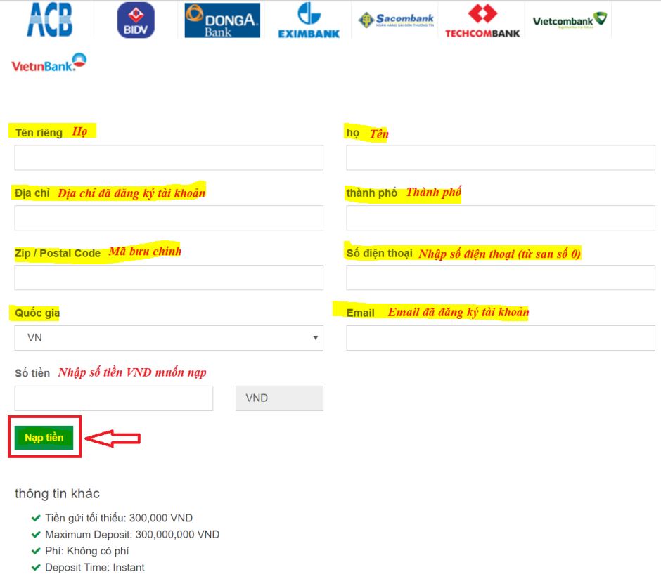 thong tin ngan hang hotforex