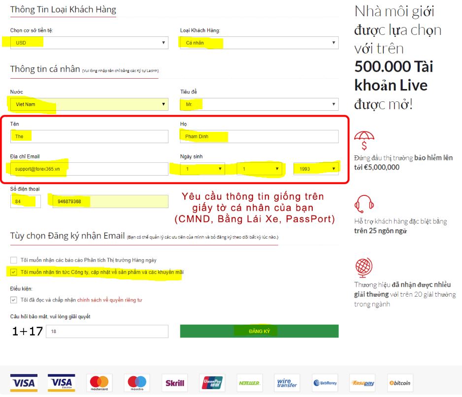 thong tin tai khoan hotforex